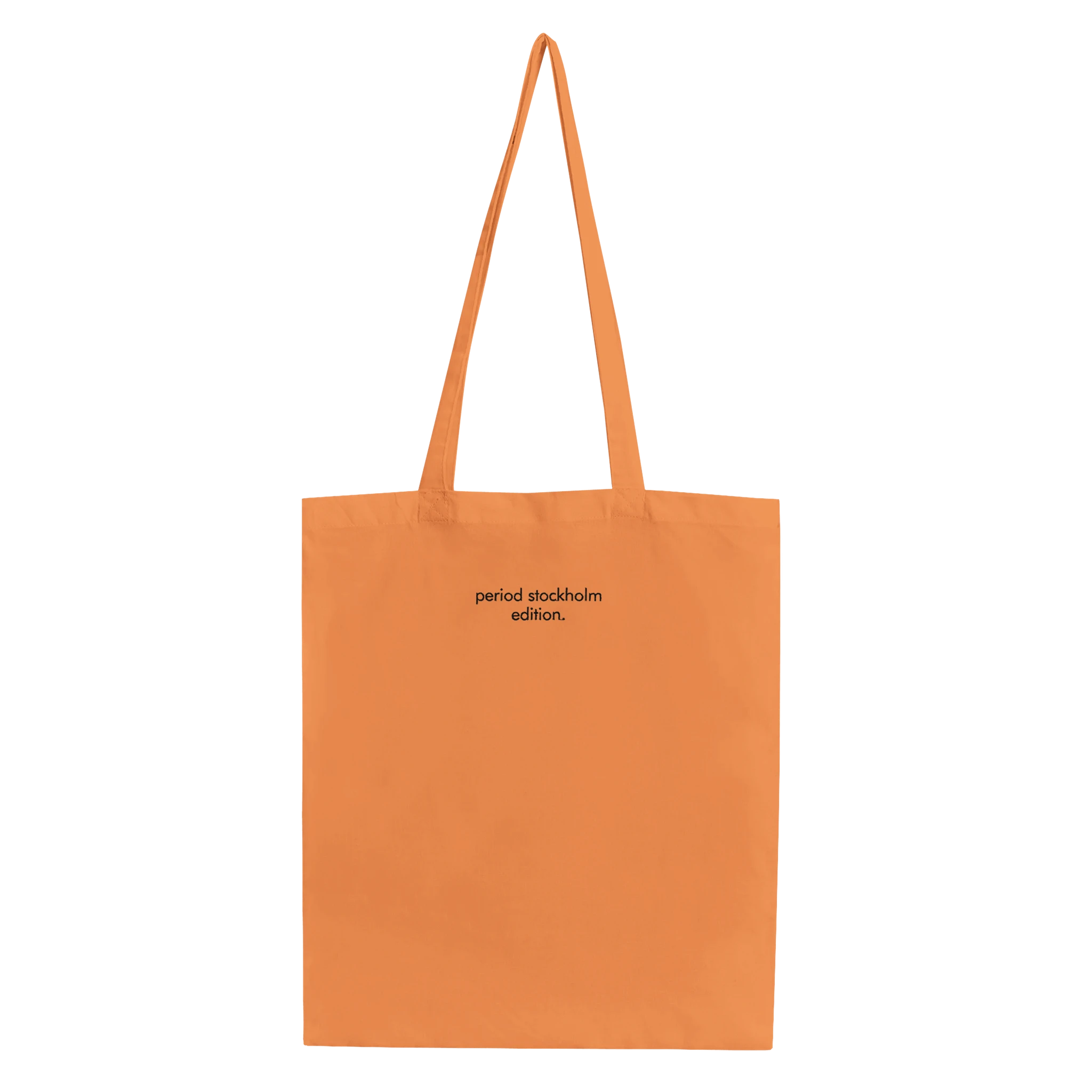 Organic cotton embroidered tote bag with the phrase 'period stockholm edition'
